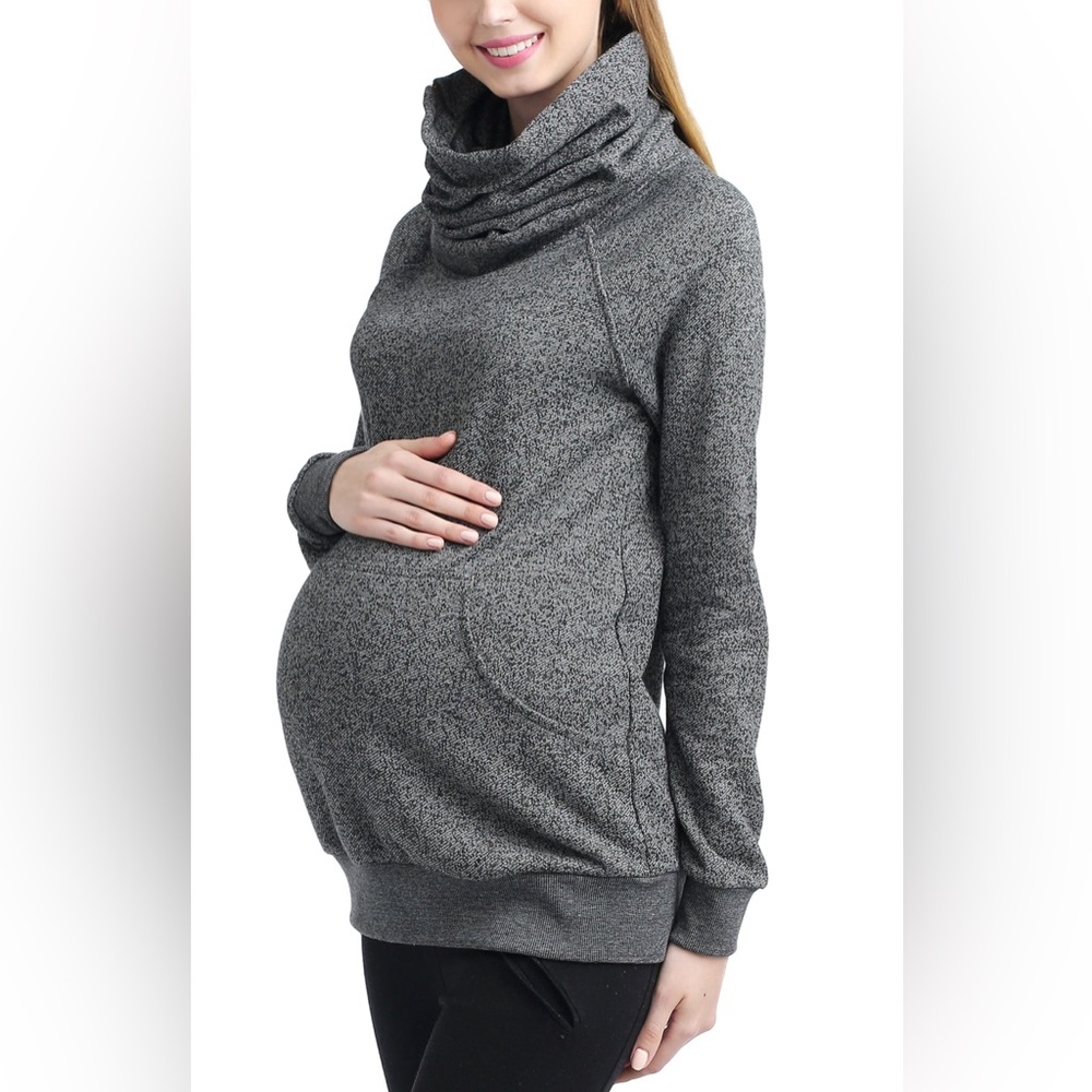 Lightweight Gray Maternity High Neck Sweatshirt
